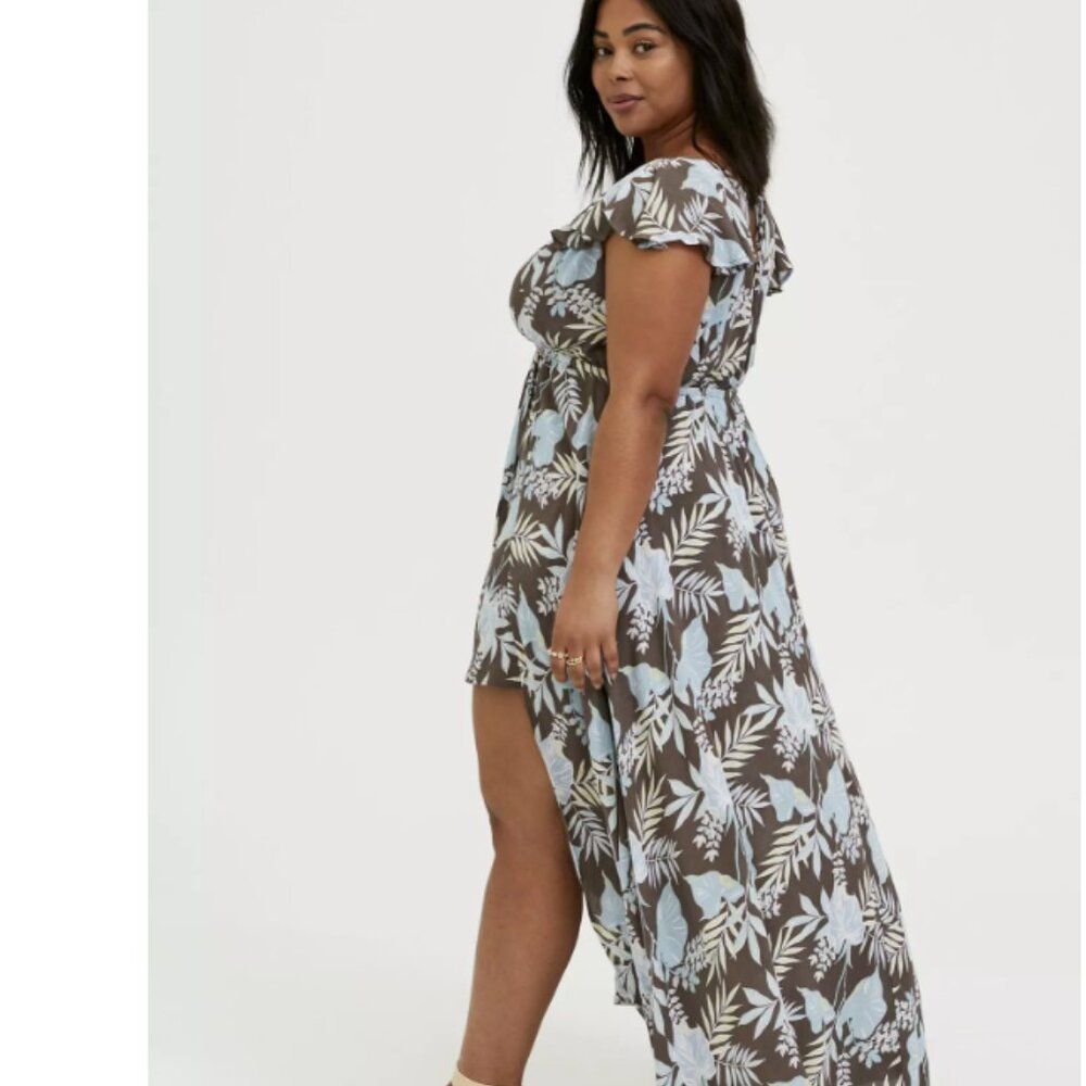 New Torrid Blue Brown Floral Maxi Gauze Walk-Through Dress size Large